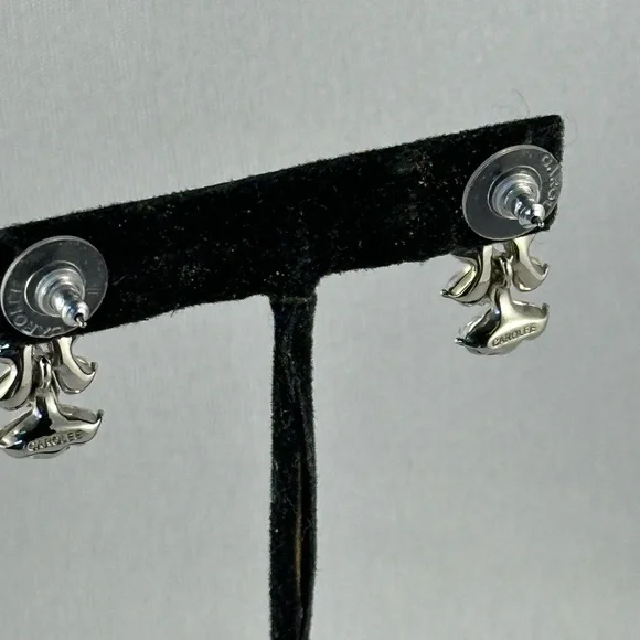 Carolee silver tone post earrings with clear crystal rhinestones - Picture 2 of 3